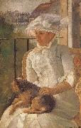 Mary Cassatt, Susan hoding the dog in balcony